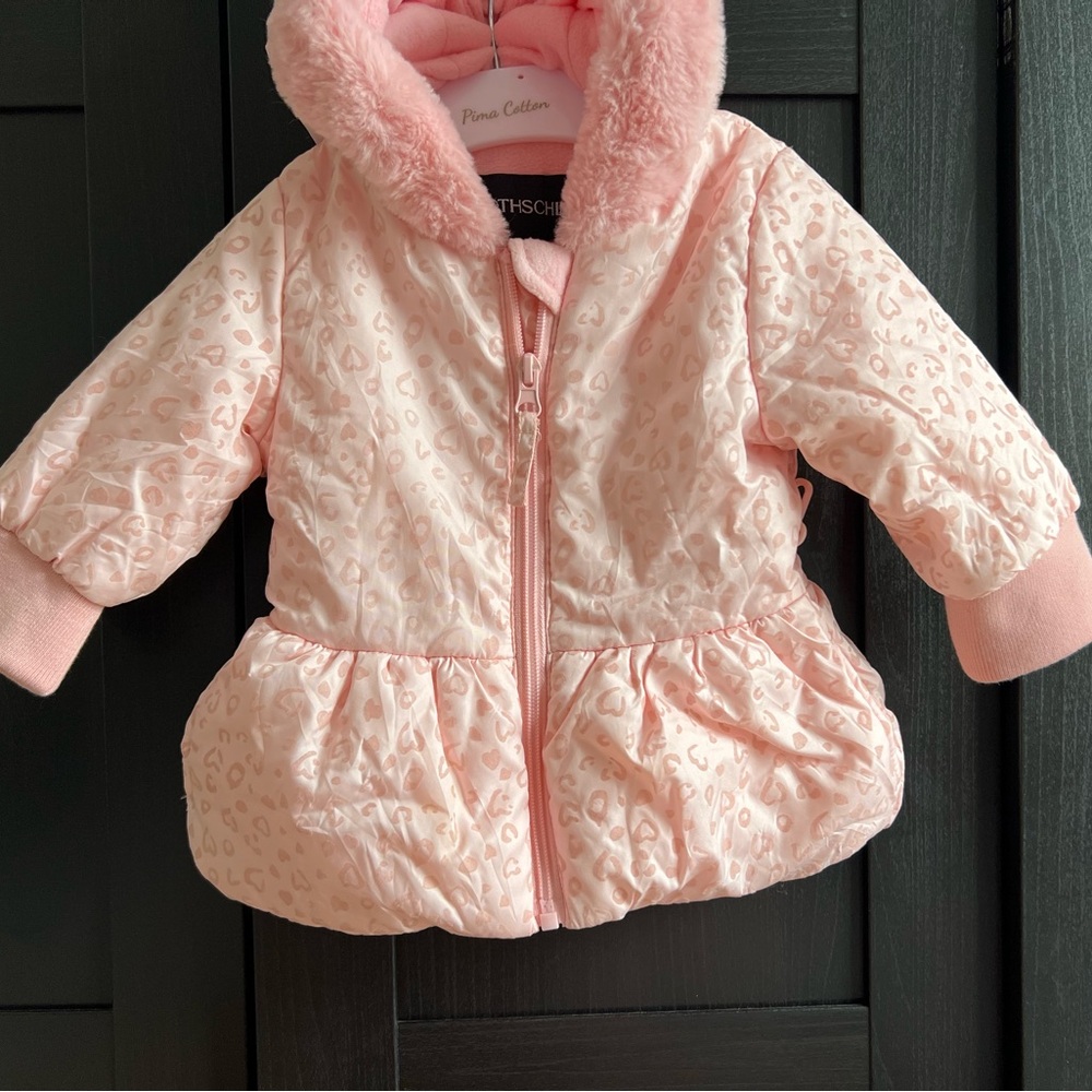 6/9 month Pink Baby puffer Jacket with Heart Accents